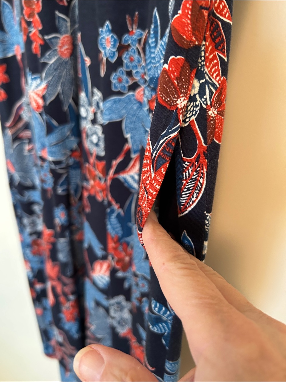 J. Jill Navy Floral Short-Sleeve Midi Dress with Blue & Red Blooms - Picture 2 of 13